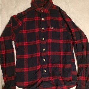 Hollister navy blue and red flannel.
